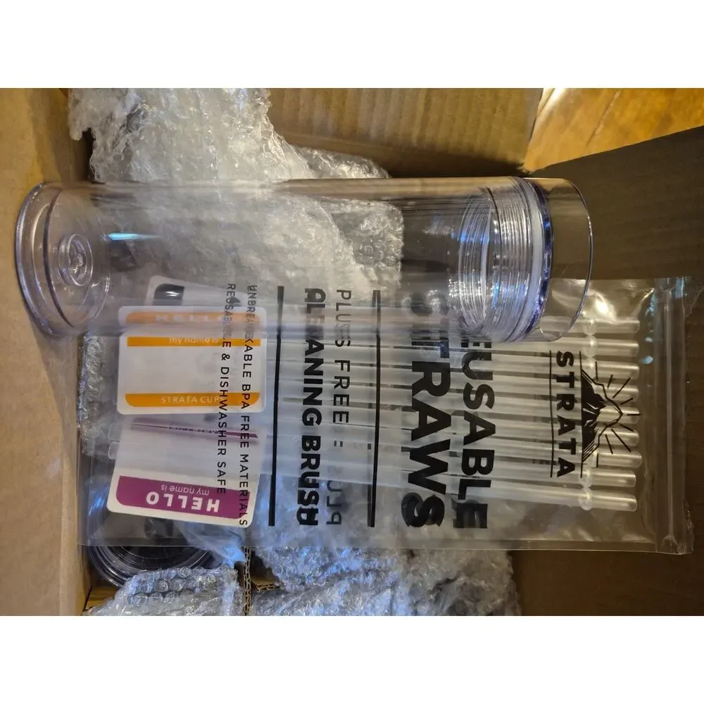 10 Pack Clear Skinny Tumblers 16oz Reusable Cups Lid Straw